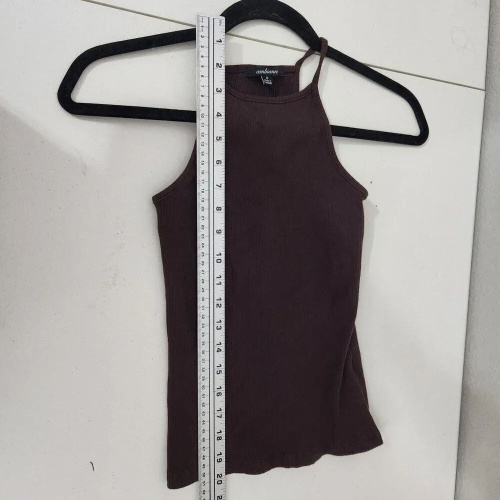 Ambiance Tank Top Womens Small Brown Ribbed Cotton Blend Stretchy